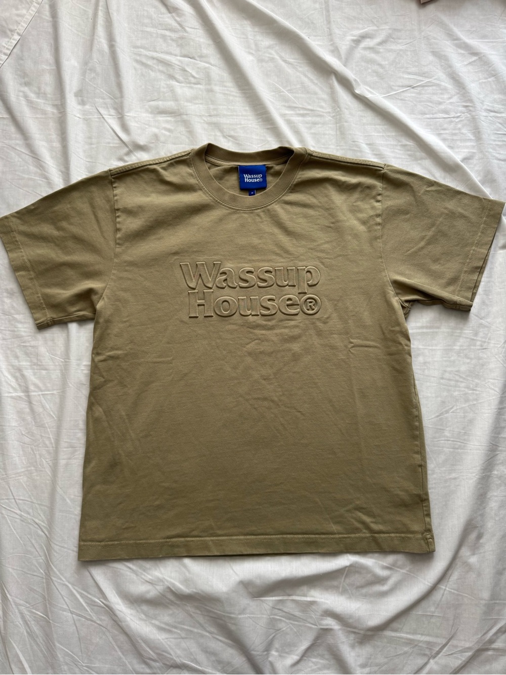 Wassup House Embossed Logo T-Shirt Khaki Olive Brown Size M Streetwear